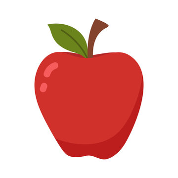 Vibrant red apple illustration featuring a green leaf and brown stem, symbolizing health and freshness