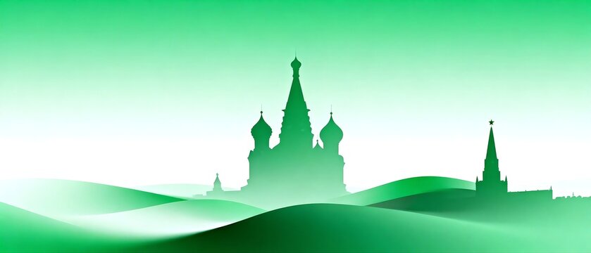 Silhouette of Orthodox Cathedral and Tower Against Gradient Green Sky