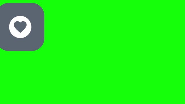 Heart in Circle Icon hopping across the screen on a rounded square chip, Green Screen Loop Animation