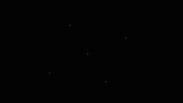 4K Twinkle Sparkling Stars Shine Animation, Black Screen. Vector Doodles Style Stars Blinking Effects, Alpha Channel, Glowing Stars Sparkle, Transparent Background Motion.