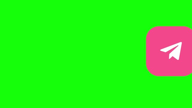 Share Paper Plane Icon flying across screen right to left on a rounded square chip, Green Screen Loop Animation