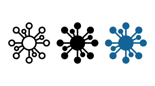 Data network node connection icon set with central core connection structure technology