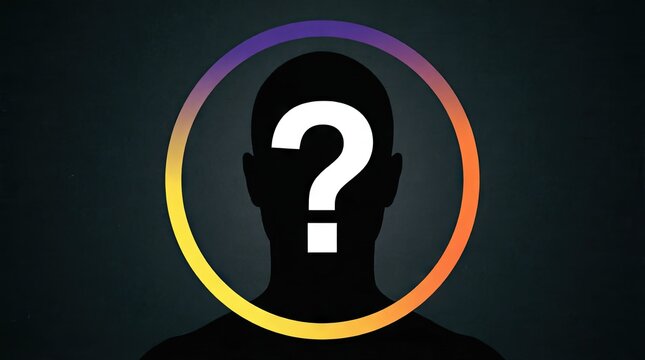 Silhouette portrait with colorful question mark circle