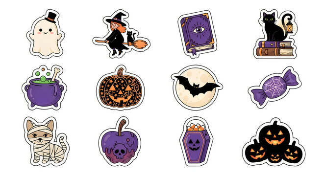 Colorful cartoon cats and dogs in playful purple and black vector illustration
