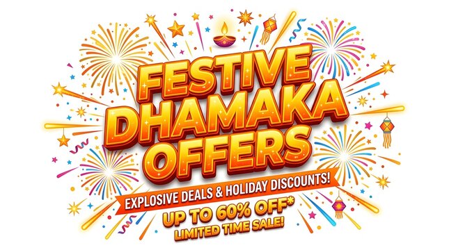 Festive dhamaka offers sale banner with fireworks and decorations