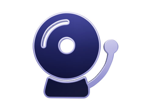 A3d rendered of a classic round alarm bell with a striker on a solid dark black background, blue alert