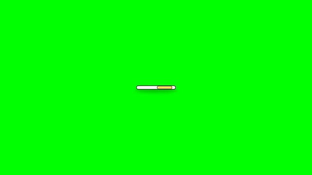 Minimal flat vector continuous progress loader animation showing a traveling yellow bar segment endlessly moving and wrapping seamlessly inside a clean rounded UI container over a solid greenscreen ba
