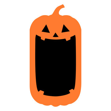 Icono con dibujo sencillo de una calabaza de Halloween alegre, con la boca grande abierta, para tarjetas y felicitaciones