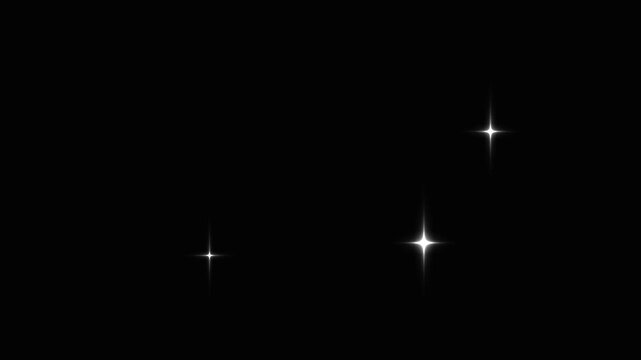Twinkle Glitter Stars Sparkling on Black Screen, 4K. White Doodle Cartoon Star Animation Overlay, Magical Night Sky Festive Sparkle Glow, Starry Light Seamless Looping Video.