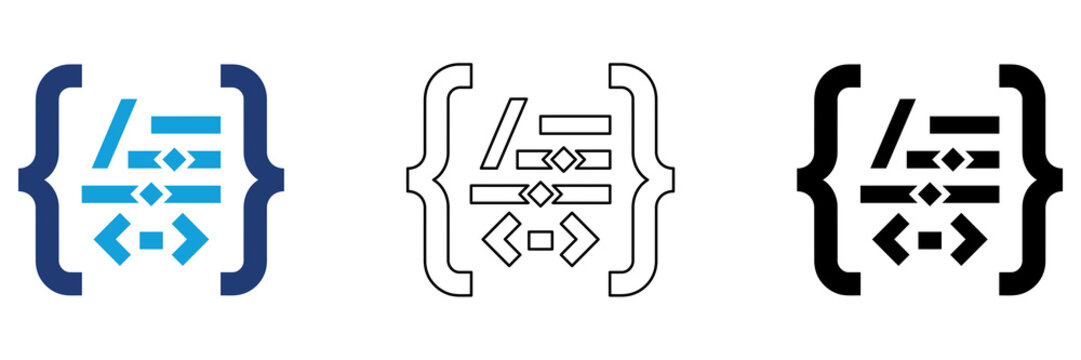 Multicolor Code Optimization Icon Set with Filled and Outline Styles for Software Development Programming Automation System Integration and Technical Solutions Isolated on Transparent Background