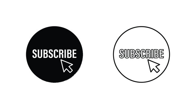 Subscribe button icons with cursor black and white vector illustration