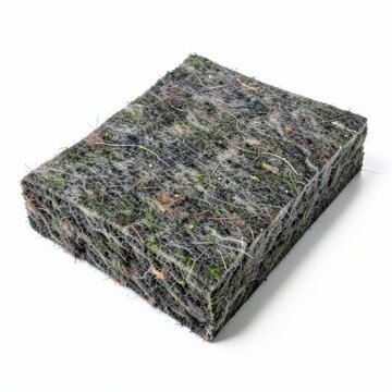 Mineral wool thermal insulation slab with dense fibers for building and acoustic applications isolated on white background