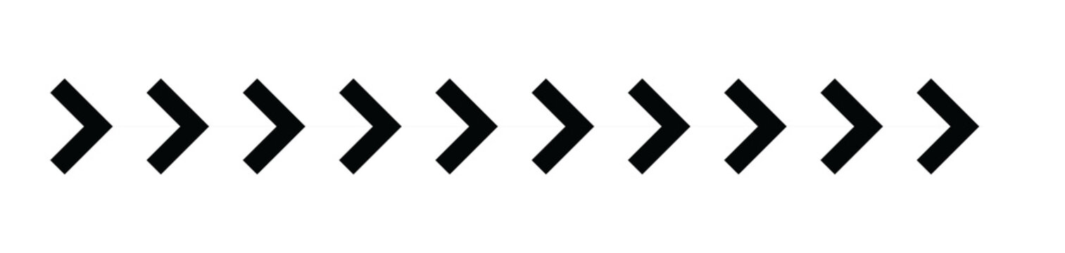 Horizontal sequence of chevron arrows pointing to the right with direction sequence horizontal line graphic pattern repeating chevrons directional icons design element arrow pattern geometric