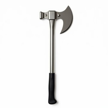 Silver firefighter multipurpose rescue axe with visible head and handle isolated on white background
