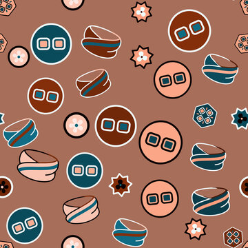 Stylized sushi roll and flower pattern