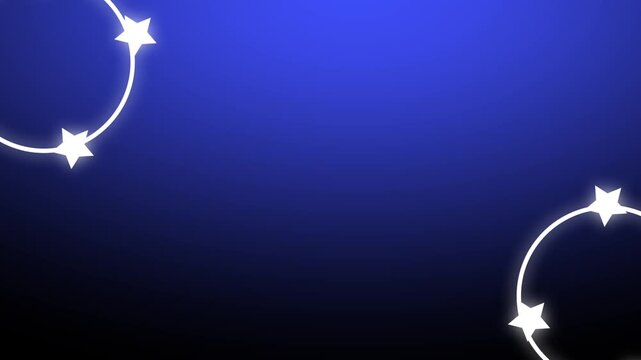 Elegant dark blue motion graphic background featuring glowing white star arcs on the corners with subtle glowing particle effects. Excellent for night themes, awards, corporate events, dream sequences