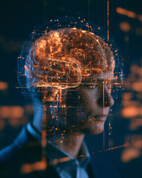 Digital Human Profile with Glowing Neural Network for Machine Learning Analytics