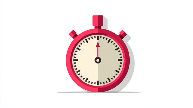 Bright red stopwatch timer isolated on white background featuring flat vector design style and sharp edges for business productivity themes