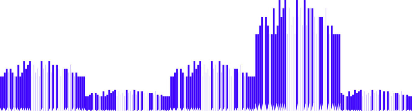 A vertical symmetrical heavy dark blue bar graph layout