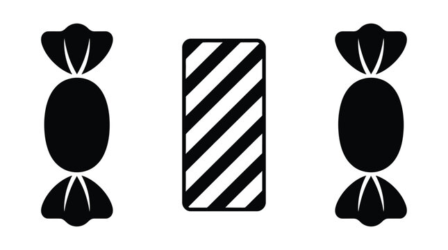 A collection of sweet treats and a striped candy bar presented as a minimalist black and white silhouette