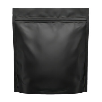 Blank black matte plastic pouch bag isolated on transparent background