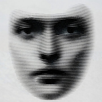 Abstract Human Face Emerging from Screen Grid