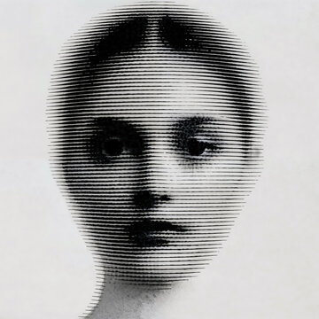 Abstract Human Face Emerging from Screen Grid