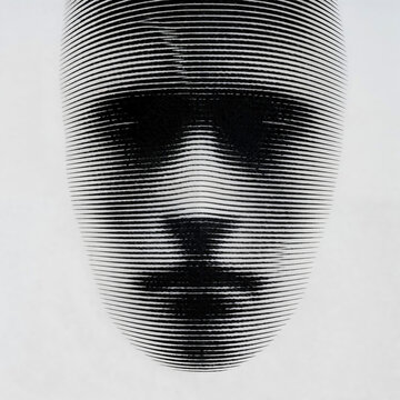 Abstract Human Face Emerging from Screen Grid