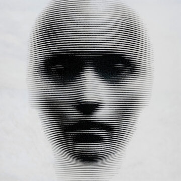 Abstract Human Face Emerging from Screen Grid