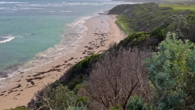 Elevated View of Coastline and Ocean Waves at Flinders