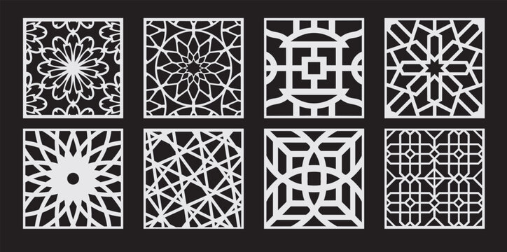 Set of 8 Decorative CNC Laser Cutting Patterns for Architectural Panels and Interior Design