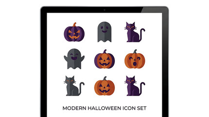 Fototapeta premium Set of Halloween pixel art icons with pumpkins and cats Vector