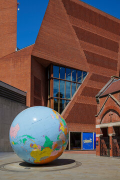 London - 07 24 2022: Sheffield Street globe sculpture The World Turned Upside Down at LSE