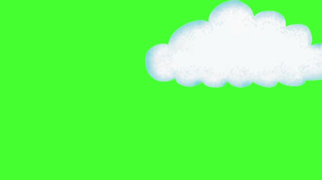 Watercolor Fluffy Cloud Animated Floating Across Green Screen Background Motion Graphic Chroma Key