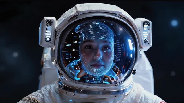 Astronaut Examines High-Tech Display in Space Environment