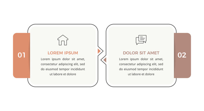 Two step infographic template with side by side panels connected by a central arrows. Business comparison or 2 steps process diagram. Vector illustration