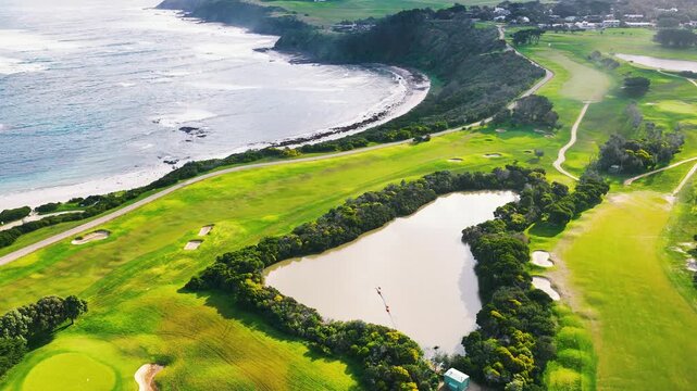 Aerial View of Coastal Golf Course in Mornington Peninsula