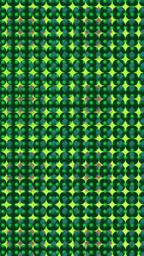 Vertical abstract geometric pattern of green spheres on a vibrant neon background.