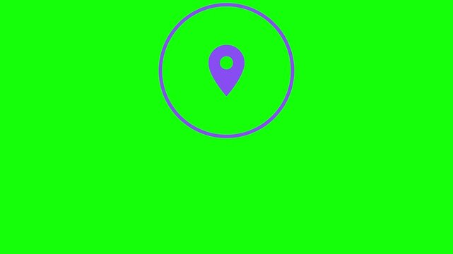 Follow Location Pin Icon bouncing back and forth inside a ring frame, Green Screen Loop Animation