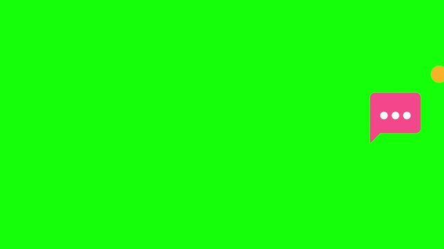 Message Chat Bubble with Dots flying across screen right to left plus an accent dot, Green Screen Loop Animation