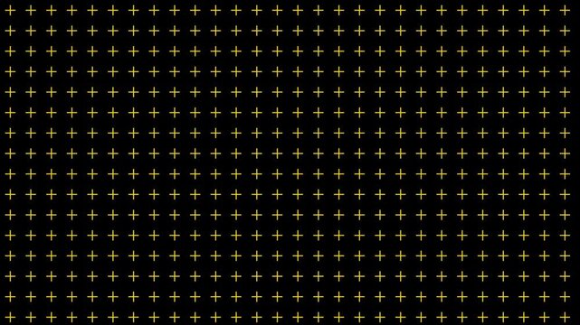 Minimalist Yellow Plus Sign Grid Pattern on a Black Background.