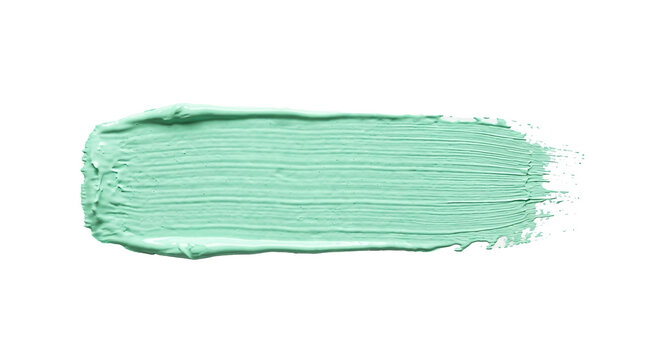 Textured light green acrylic paint stroke with visible bristle marks showing artistic brush technique in horizontal orientation on transparent background