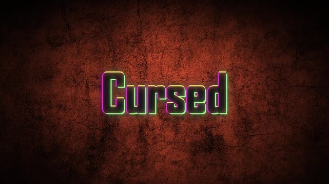 Animated cursed text appearing over dark grunge background with textured on transparent background