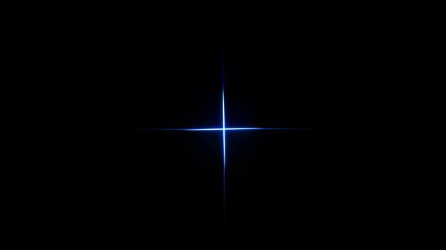 Sparkle twinkle glitter star effect animation in 4k loop, neon blue cross light flare, white doodle cartoon blinking stars, transparent black screen overlay, visual fx 2d motion graphics