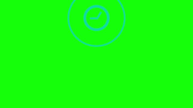Watch Clock Icon orbiting the screen counterclockwise inside a ring frame, Green Screen Loop Animation