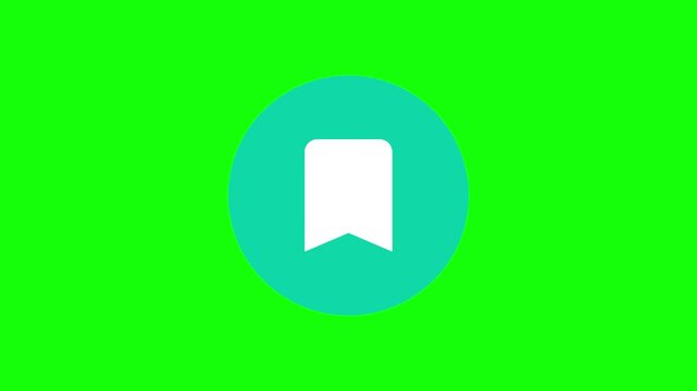 Save Bookmark Icon beating with mini icons flying out on a circular chip, Green Screen Loop Animation