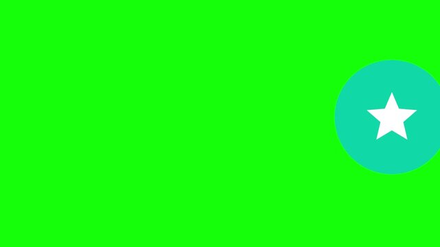 Save Star Icon flying across screen right to left on a circular chip, Green Screen Loop Animation