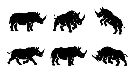 Obraz premium Rhino Silhouettes Collection, Six Diverse Poses, Wildlife Vector Icons, African Animal Graphics