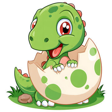 A cute illustration of a PNG dinosaur hatching.