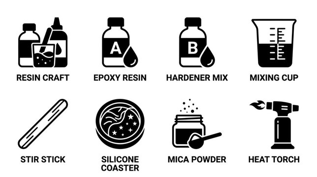 Epoxy resin crafting supplies and liquid casting tools for hobbyists with supplies chemical hardener silicone creative workshop transparent materials adhesive starterkit colorant